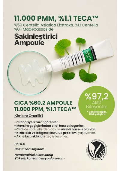 Derma Factory %60.2 Cica İçeren Yatıştırıcı Vegan Serum Derma Factory Cica %60.2 Ampoule 30 ML
