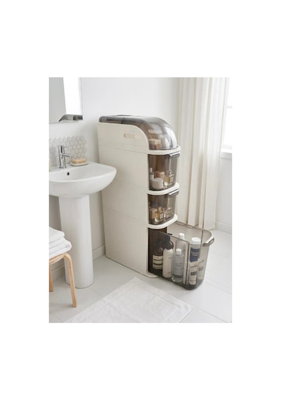 Geseus Xl Pro Slim Tekerlekli Çok Amaçlı Banyo Ve Mutfak Dolabı Şeffaf Çekmeceli Dar Alan Düzenleyici Organizer Beyaz
