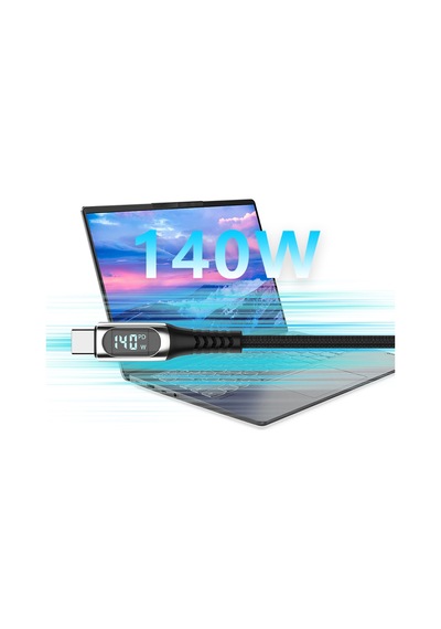 Micflip A08 Type-c To Type-c Dijital Led Göstergeli Data Ve Şarj Kablosu 140w 1m Siyah