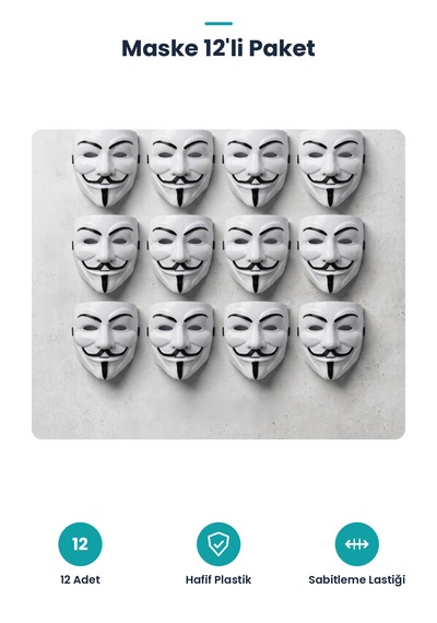 Maske 12'li Paket - Plastik Yetişkin