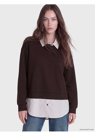 Lcw Modest Kahverengi Gömlek Yaka Kadın Sweatshirt Tunik