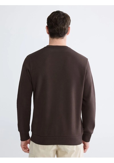 Lc Waikiki Kahverengi Bisiklet Yaka Baskılı Erkek Sweatshirt