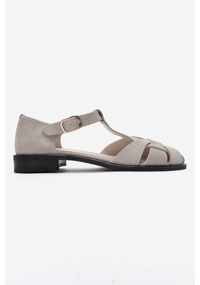 Luvishoes Dexara Bej Süet Hakiki Deri Kadın Sandalet