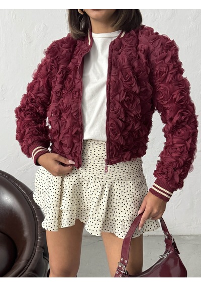 Verymoda Gül Süzüneli Fermuarlı Mont Bordo