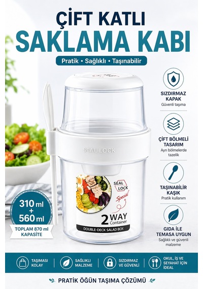 Çocuk Saklama Kap 870 Ml Çift Katmanlı, Sızdırmaz, Pp Plastik, Beyaz Renk