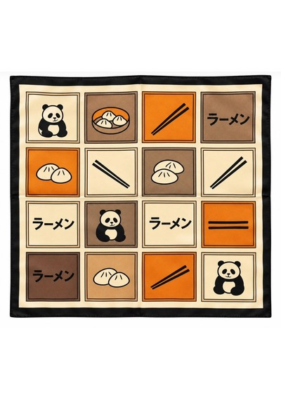 Minjuan Rong Panda Desenli Fular 50x50 bej