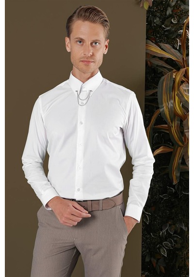 Efor Gk 704 Slim Fit Beyaz Klasik Gömlek Beyaz
