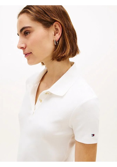 Gold Button Slım Ss Polo Kadın Beyaz T-shirt - Ww0ww49252