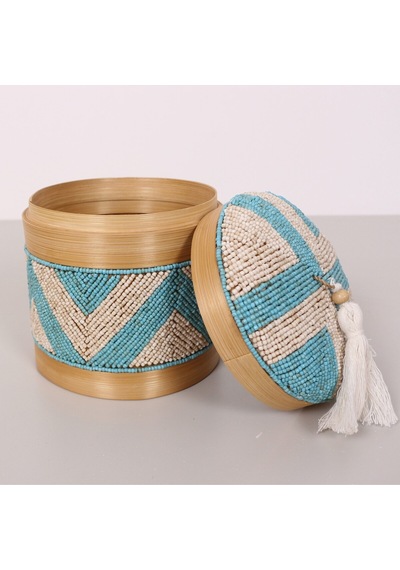 Bali Boncuklu Bambu Saklama Kutusu M 15x17 Cm