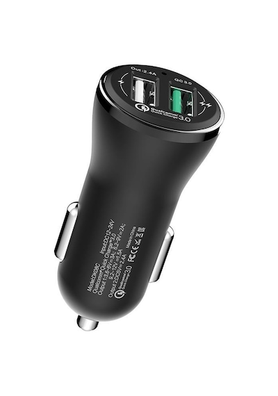 Bix 18W Çift USB Çıkışlı QC 3.0 Araç Şarj Cihazı Beyaz
