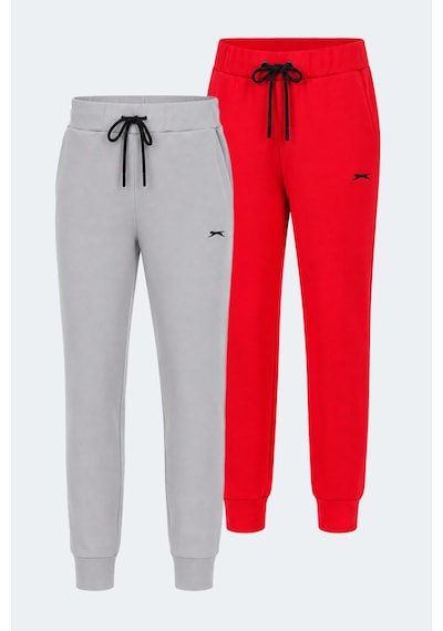 Slazenger Veteran 2 Li Set Kadın Cepli Eşofman Altı Gri - Kırmızı