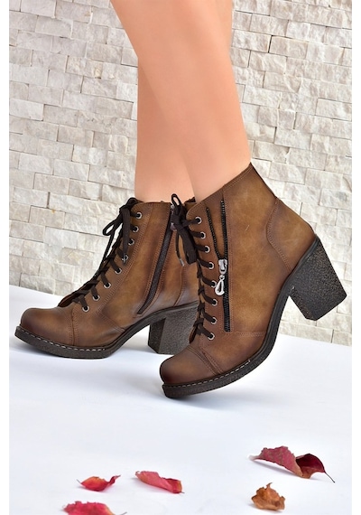 Fox Shoes Vizon Kalın Topuklu Kadın Bot C674150209