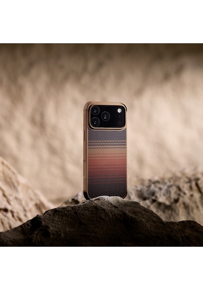 Apple Uyumlu iPhone 17 Pro Max Kılıf M-safe Pitaka Tactile Woven Sunset-moonrise Aramid Pro Guard Seri Kahverengi Kahverengi