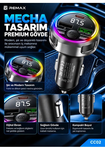 48w Rgb Işıklı Fm Transmitterli Araç Şarj Cihazı S