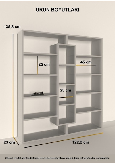 Kiola 14 Bölmeli Dekoratif Açık Tasarım Kitaplık Modern Kitaplık Antrasit