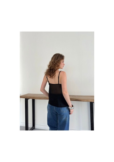 Verymoda Serpme Taşlı Askılı Şifon Bluz D3102 Siyah