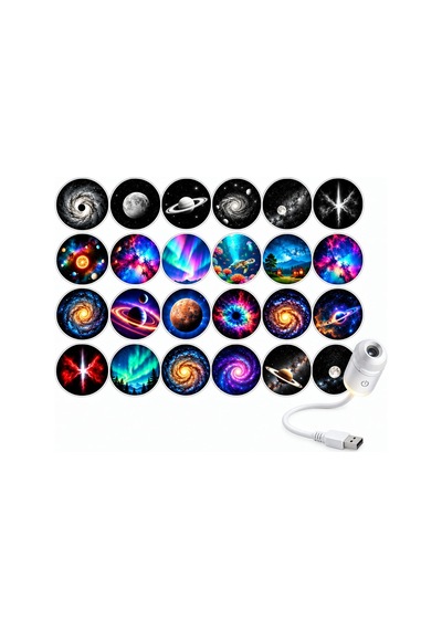 Mighty 24 Farklı Desenli Usb Led Projektör Gece Lambası 360 Derece Ayarlanabilir Yıldız Galaksi