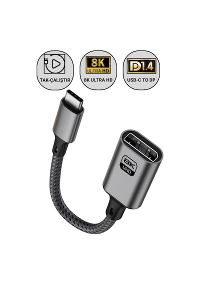 Polham Type C To Displayport Adaptör 8k Uhd 60hz Dayanıklı Örgü Kablo Tak-çalıştır 8k Dp Kablosu