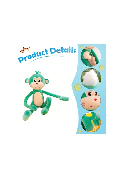 İthal Kumaş Sevimli Maymun Peluş Oyuncak 75 Cm Ekstra Yumuşak Canlı Renkli Uyku Ve Oyun Arkadaşı Yeşil