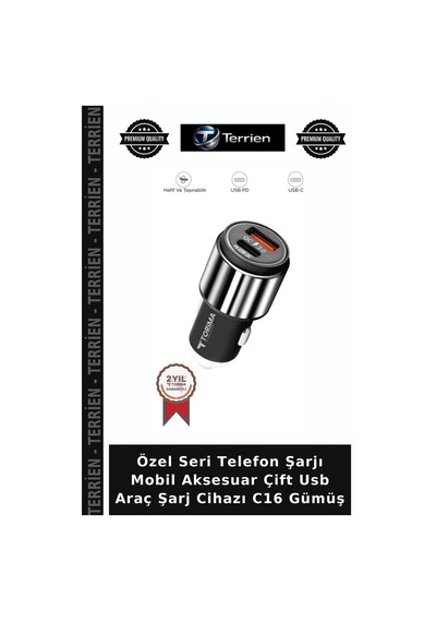 Özel Seri Telefon Şarjı Mobil Aksesuar Çift Usb Araç Şarj Cihazı C16 Gümüş