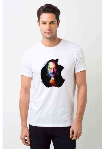 Steve Jobs Apple Baskılı Beyaz Erkek Tshirt