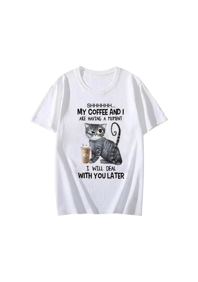 Tarzsokak Beyaz Kedi Cafe Gın Kedi Sevgilisi Üstleri Karikatür Grafik Tiş