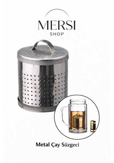 Büyük Paslanmaz Çelik Kapaklı Çay Ve Bitki Çayı Süzgeci Gri