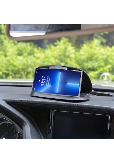 Microcase Araç İçi Torpido Üstü Mandallı Telefon Tutucu - Gizli Park Numaratörlü Kapaklı Otomobil Standı-al5814 Siyah