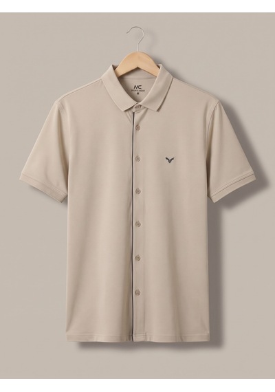 Maccali Erkek Bej Kısa Kollu Basic Polo Yaka Gömlek