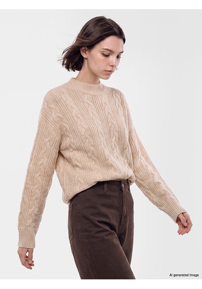 Lcw Modest Ekru Dik Yaka Desenli Kadın Triko Tunik
