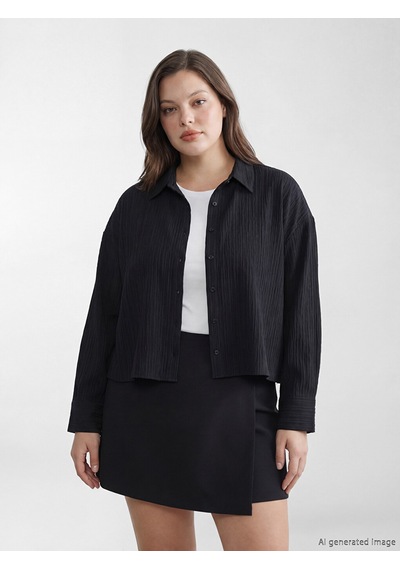 Lcw Vision Siyah Çizgili Oversize Kadın Gömlek