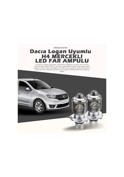 Dacia Logan Araca Özel Far Seti Mercek Led Xenon Uzun Kısa Çift Renkli