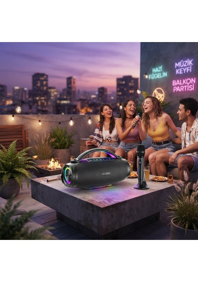 Ven-dens Vd-spk027m 350w Kablosuz Mikrofonlu Portable Bluetooth Karaoke Hoparlör - Rgb Led Işıklı, Tws Çift Bağlantılı Şarjlı Parti Boombox Ses Sistemi