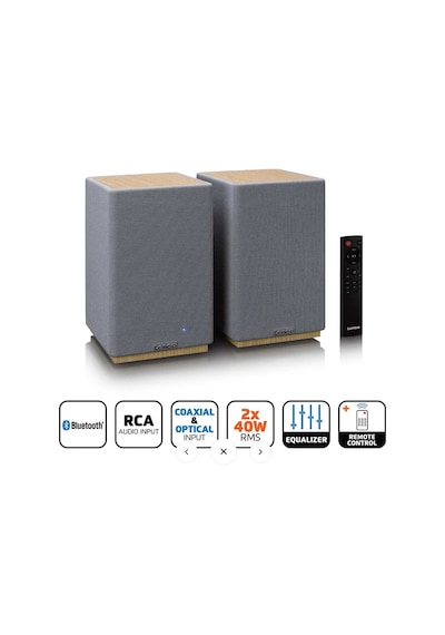 Lenco Spb-241wdgy - Hifi Stereo Bluetooth Hoparlör Çifti - Şık Tasarımda Güçlü Ses - Ahşap/gri