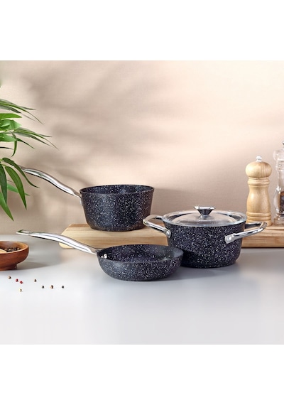 Fecra Starry 4 Parça Mini Granit Tencere Seti Metal Kulplu