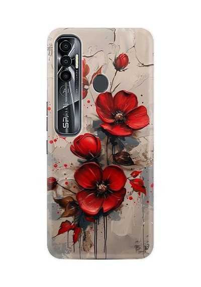 Tecno Spark 7 Pro Kılıf Boutique Baskılı Resimli Kırmızı Çiçek Pcode -098