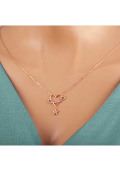 925 Ayar Gümüş Rose Kalp Yıldız Kadın Kolye Rose Gold