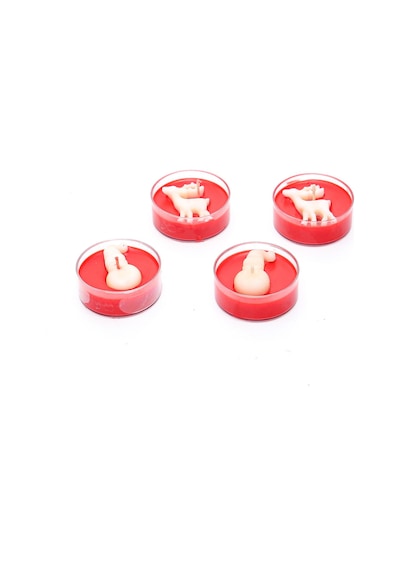 Yılbaşı 4lü Spice Orange Kokulu Kırmızı Kardanadam Ve Geyik Temalı Tealight Mum Seti Karışık