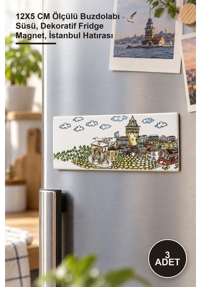 3 Adet İstanbul Temalı Magnet 12x5 Cm Ölçülü Buzdolabı Süsü, Dekoratif Fridge Magnet, İstanbul Hatırası 1