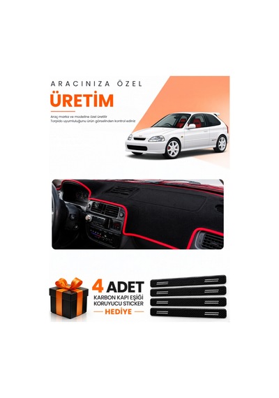 Honda Civic Ek-ej-em 1995-2000 Uyumlu Torpido Koruma Örtüsü Oto Kılıfı - Siyah Kırmızı