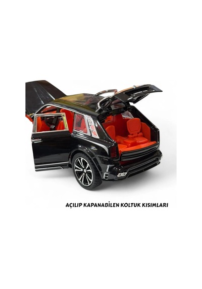 Siyah Rolls Royce Cullinan Metal Model Araba 1:32 - Sesli Işıklı Kapıları Açılan Oyuncak Jip 18 Cm