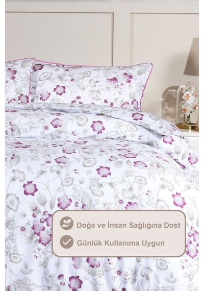 Elart Rose Nevresim Takımı Çift Kişilik Digital Baskılı %100 Pamuk Saten Dantelli 200x220 Cm Pudra Pudra