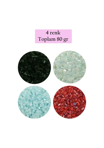 Tedar Kesme Cam Boncuk 2mm - 4 Renk - Toplam 80 Gram - Bnc439 Najmaddin (No:1) 8.5Cm X 10.5 Cm