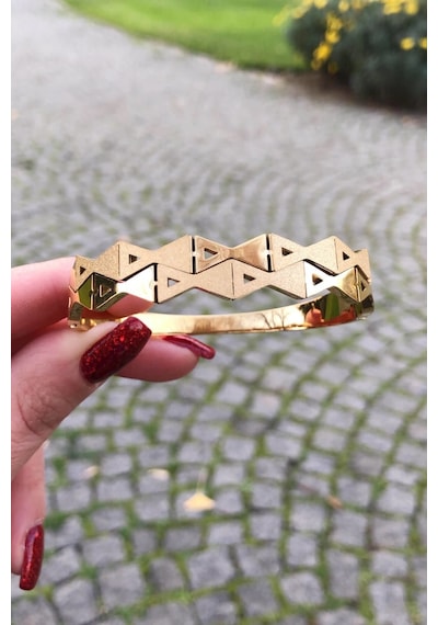 Pırıltılı Kelebek Desen Gold Çelik Kelepçe