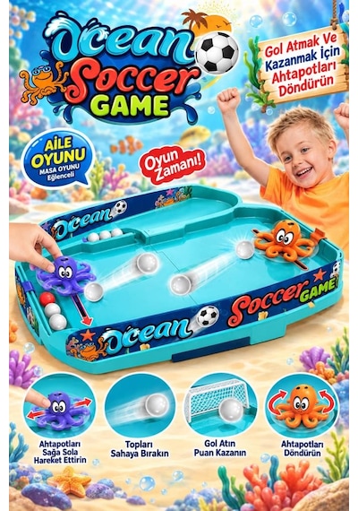 Ocean Soccer Game Taşınabilir 2 Oyunculu El Göz Koordinasyonu Destekleyen Ahtapot Masa Futbolu Oyunu