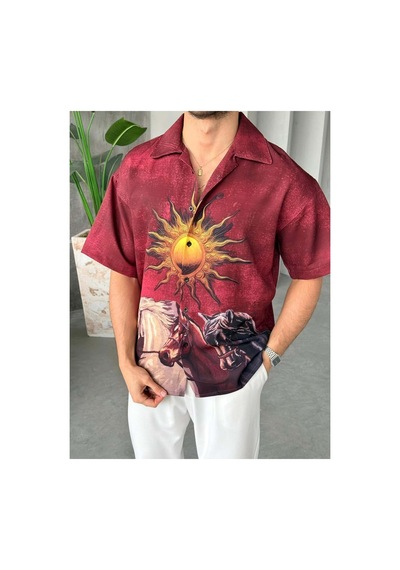 More Black Sun Desenli Dubble Hürrem Kumaş Oversize Gömlek Çok Renkli