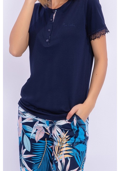 Pierre Cardin Yaprak Desenli Lacivert Kadın Homewear 5274-29366 Lacivert