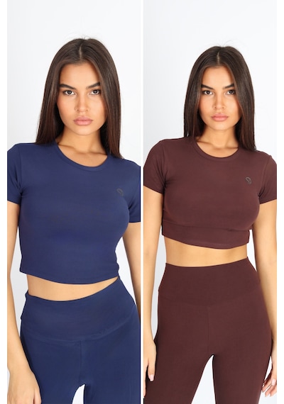 Kadın 2'li Organik Kumaş Bisiklet Yaka Vücuda Oturan Slim Fit Atlet Bluz Lacivert-kahverengi Kadın 2'li Organik Kumaş Bisiklet Yaka Vücuda Oturan Slim Fit Atlet Bluz Lacivert-kahverengi