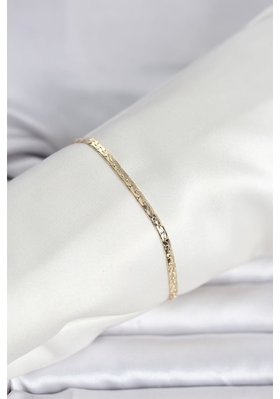 Cm 14k Gold Renk Yassı Ezme Zincir Model Kadın Bileklik Çok Renkli