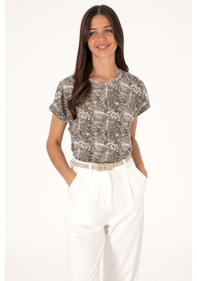 U.S. Polo Assn. Kadın Vizon Desenli Bisiklet Yaka Tişört 50305761-VR052